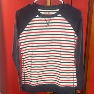 Eddie Bauer Women’s Legend Wash Crewneck -Navy and Red Stripes